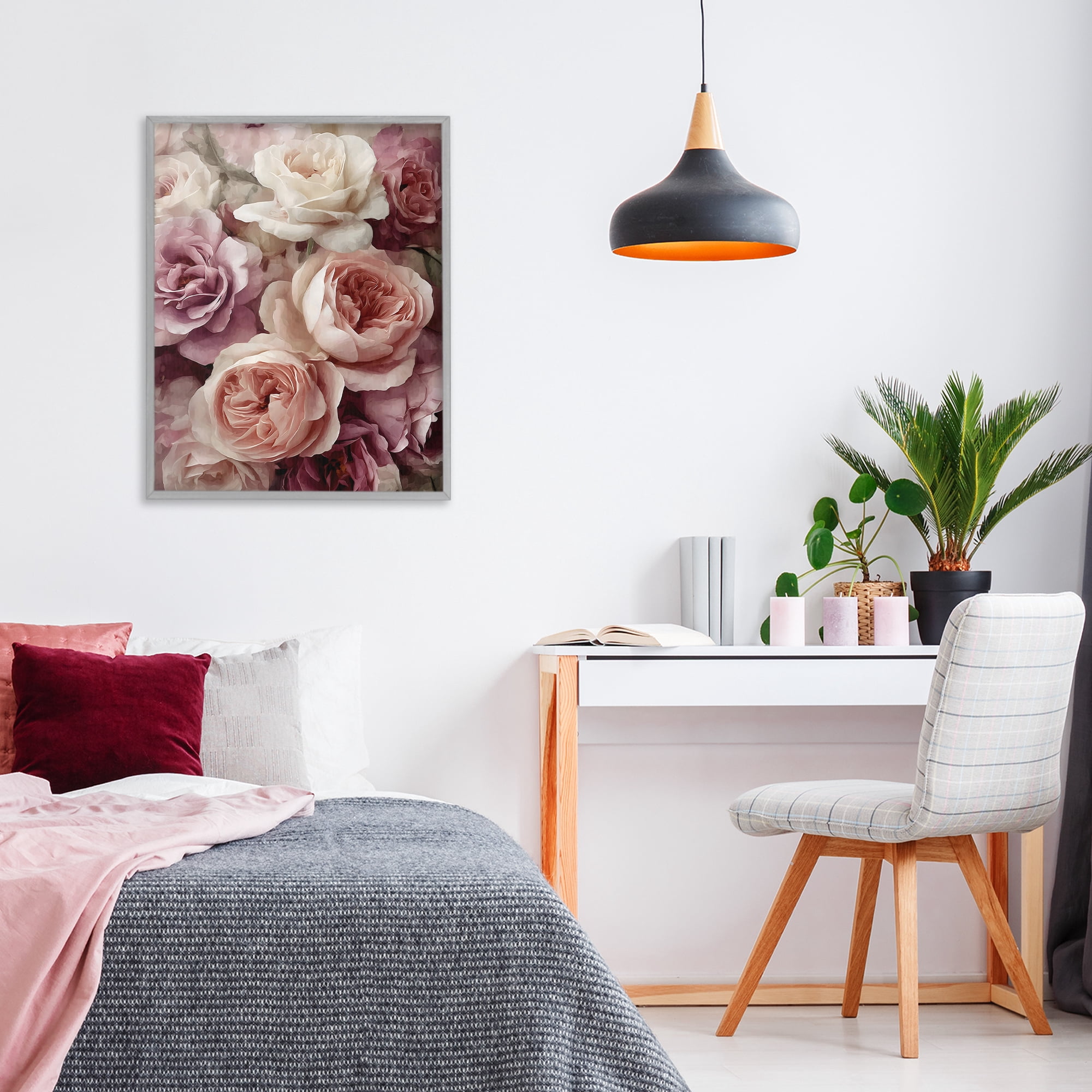 Stupell Industries Sweet Roses in Blush Pink Gray Framed Giclee Art, design by Franklyn Gregory