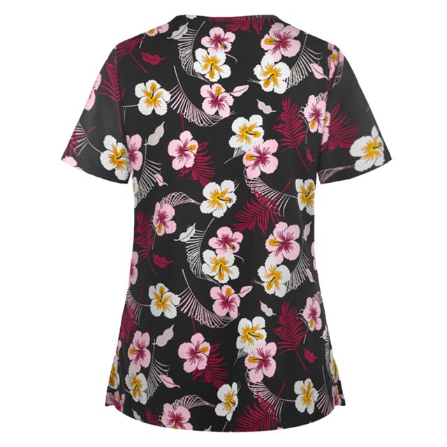 Pompotops T-Shirt à Manches Courtes Col en V avec Poche pour Femmes