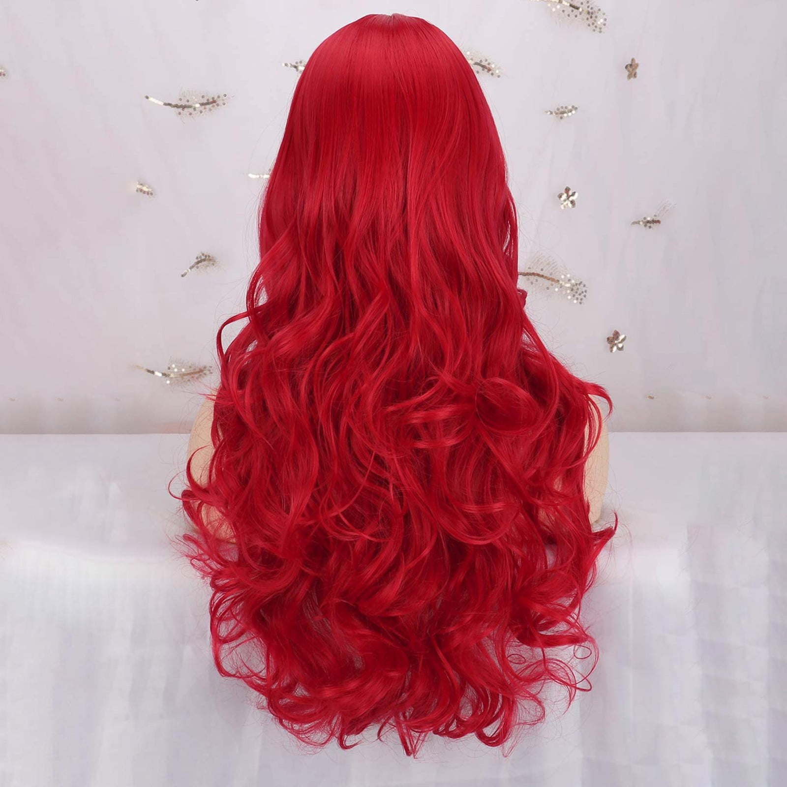 Long Red Lace Front Wig for Women, Middle Part Wavy Colored Wig with Highlight Cap, Heat Resistant Synthetic Wig(Red-2,One Size)