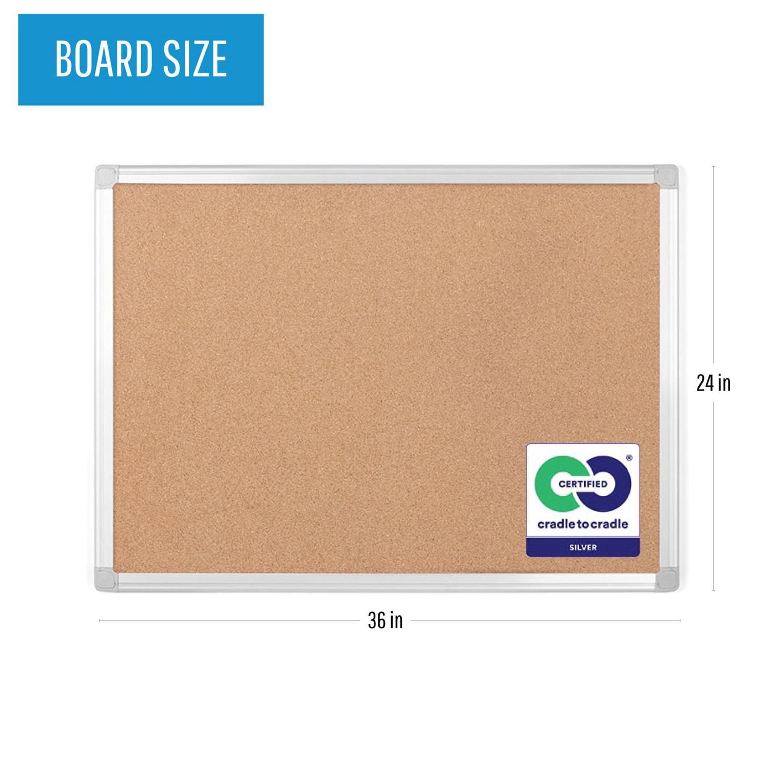 MasterVision Earth Series Self-Healing Cork Bulletin Board, Wall Mounting 100% Recycled Cork Push Pin Board , 24" x 36", Aluminum Frame