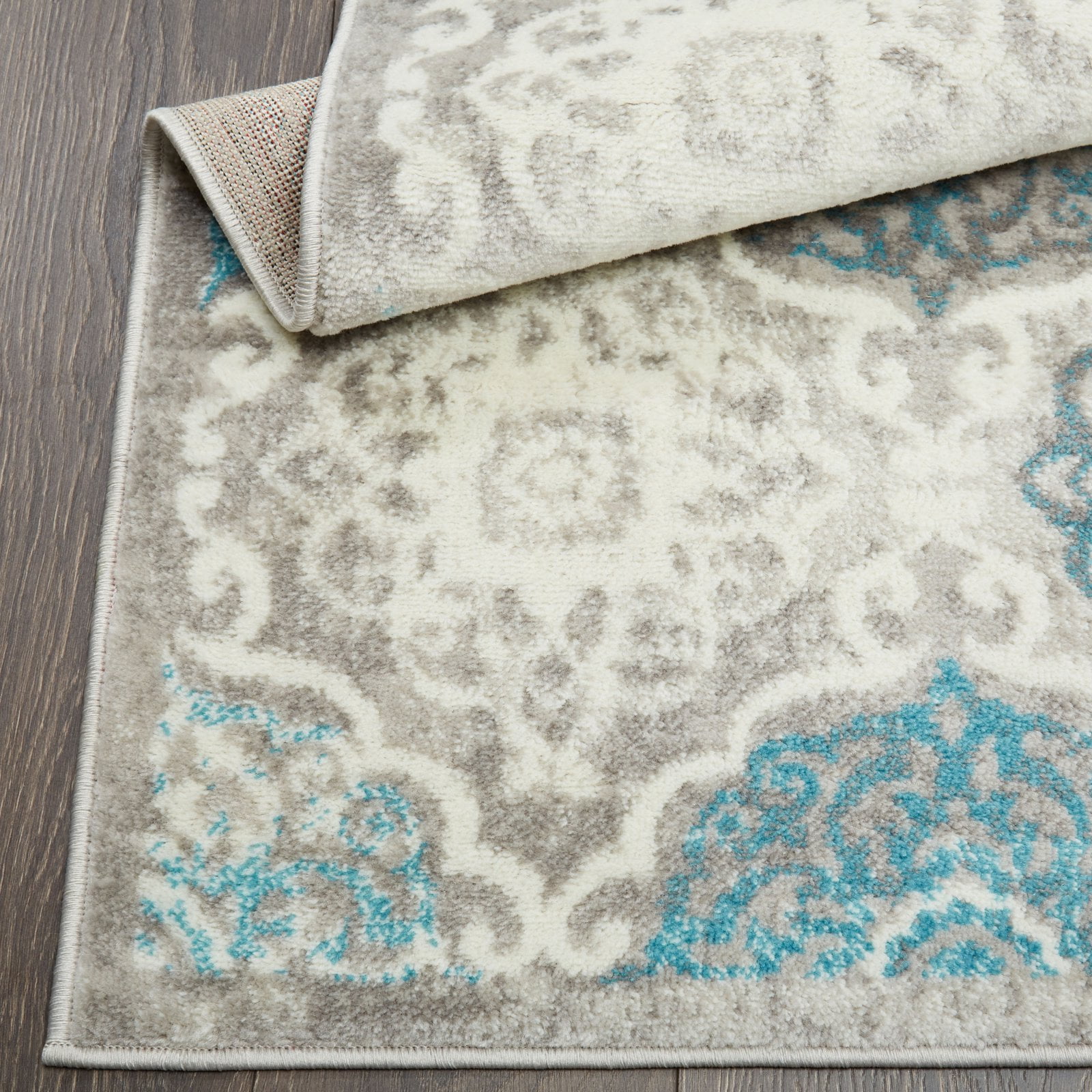 Home Dynamix Boho Andorra Transitional Damask Area Rug, Grey/Blue, 6'6"x9'6"