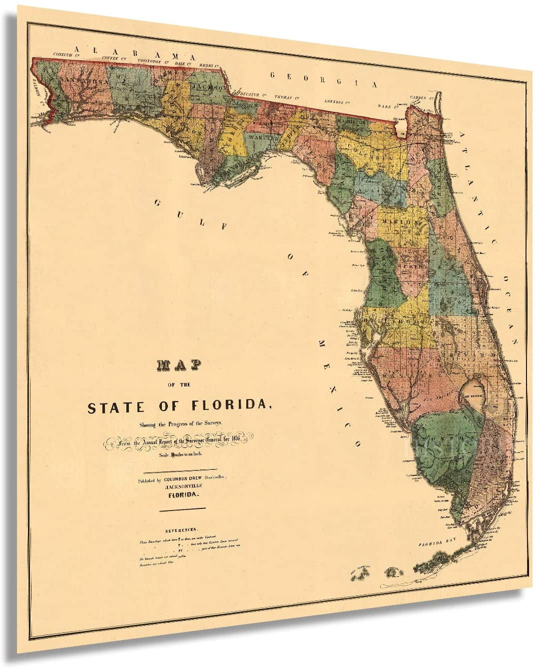 HISTORIX 1856 Florida State Vintage Map Poster Wall Art Print, 16 x 16
