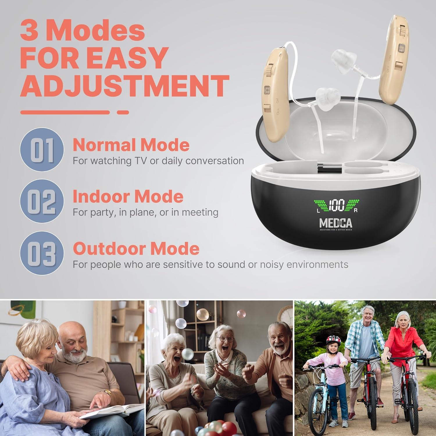MEDca Rechargeable Hearing Aids for Seniors - BTE Digital Hearing Amplifier, Charging Case