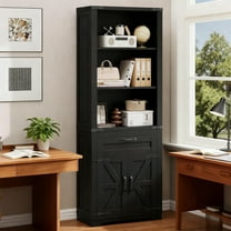 Vabches 67" Tall Bookcases with Drawer and Doors, 5-Tier Farmhouse Bookshelf, Bookcase for Living Room Home Office