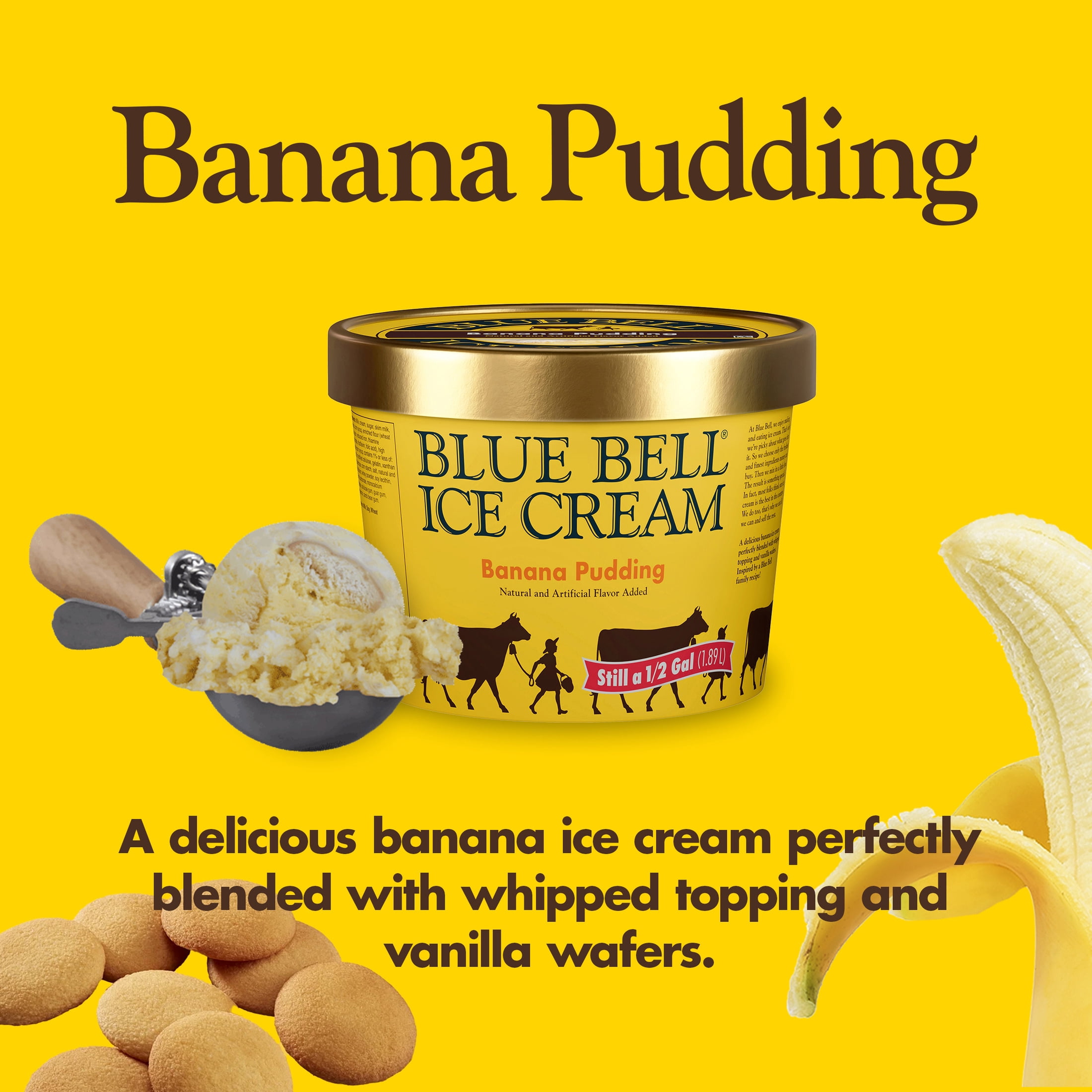 Blue Bell Banana Pudding Ice Cream Half Gallon, 64 fl oz