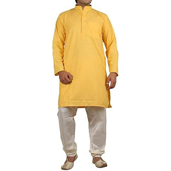 Royal Men's Cotton Kurta Pyjama Set (ROYAL_121_Yellow_Small)