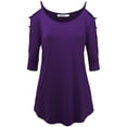 thumbnail image 2 of Made by Johnny Women's 3/4 Sleeve Hollowed Out Shoulder Top M DARK_PURPLE, 2 of 6