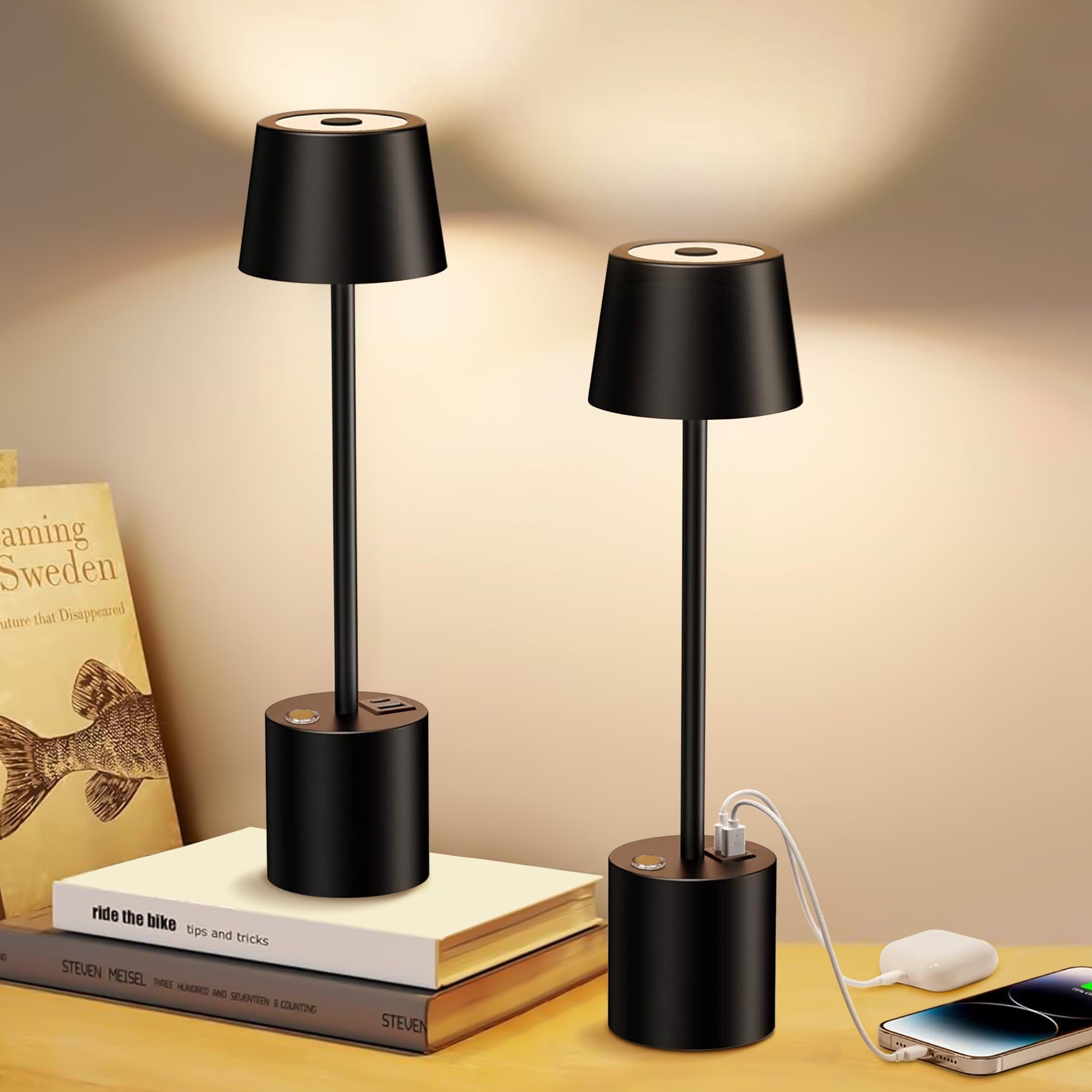 Vitnucrol Black Rechargeable Battery Operated Wall Sconces Set Of 2 With Reote, Cordless Wall
