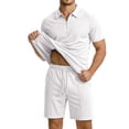 thumbnail image 2 of hotojiny Men's 2 Pieces Sets Tracksuit Summer Casual Outfits Short Sleeve Quarter Zip Shirt Breathable Beach Shorts Sweatsuit(White,X-Large), 2 of 5