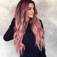 thumbnail image 4 of Vadktai Long Pink Wavy Wig for Women Ombre Pink Wig Dark Root 24 Inch with Bangs Curly Wavy Wig Natural Looking Synthetic Heat Resistant Fiber Wig for Daily Party Use, 4 of 7