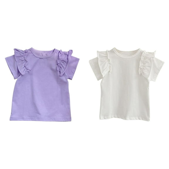 XEGLSBU 2 Pack Girls Shirts Solid Color Cotton T Shirts Kids Crewneck Tops Summer Short Sleeve Tees for Girls Size 120