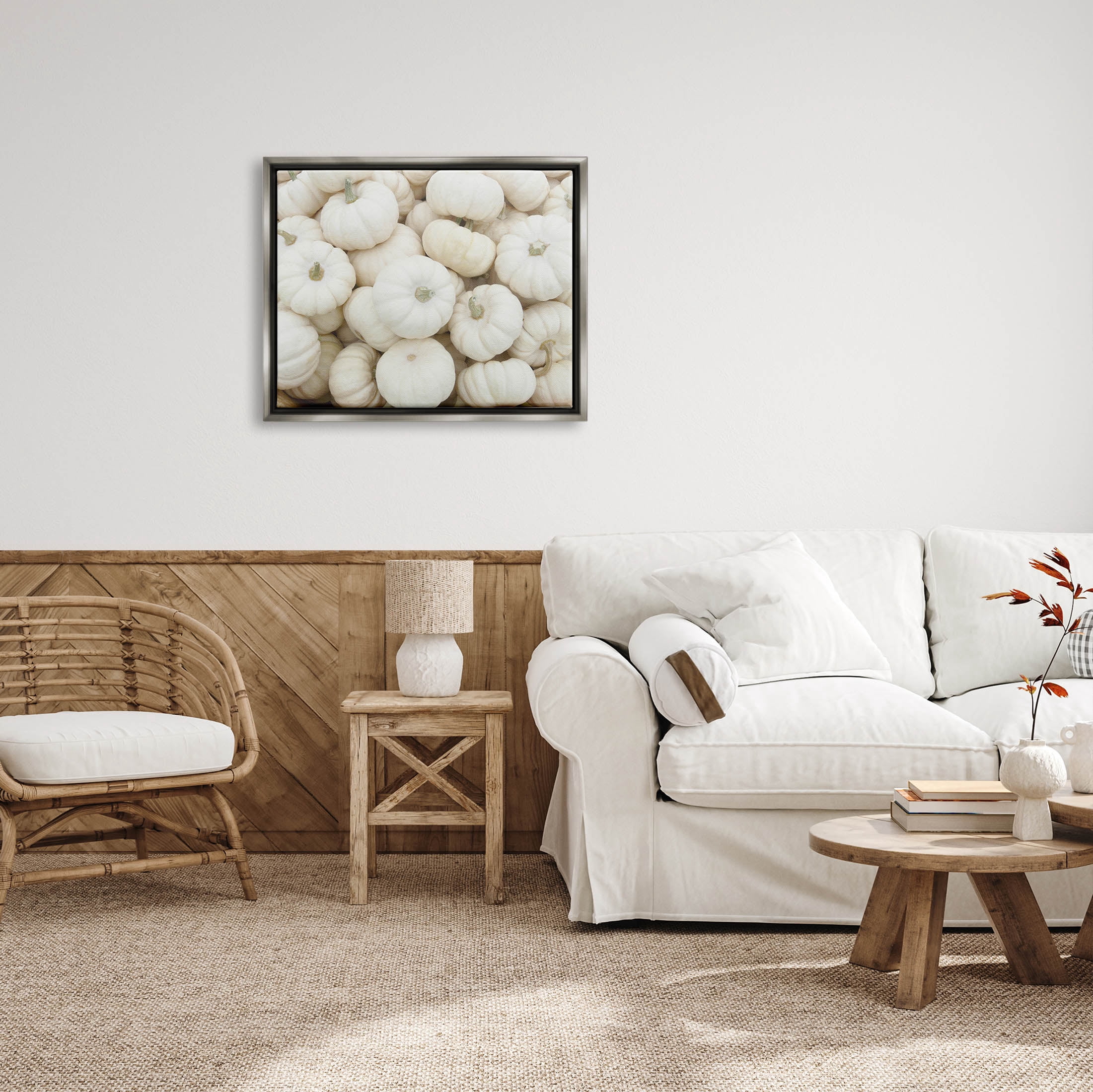 Stupell Industries Autumnal White Pumpkins Photograph Luster Gray Floating Framed Canvas Print Wall Art, Design by Lil' Rue
