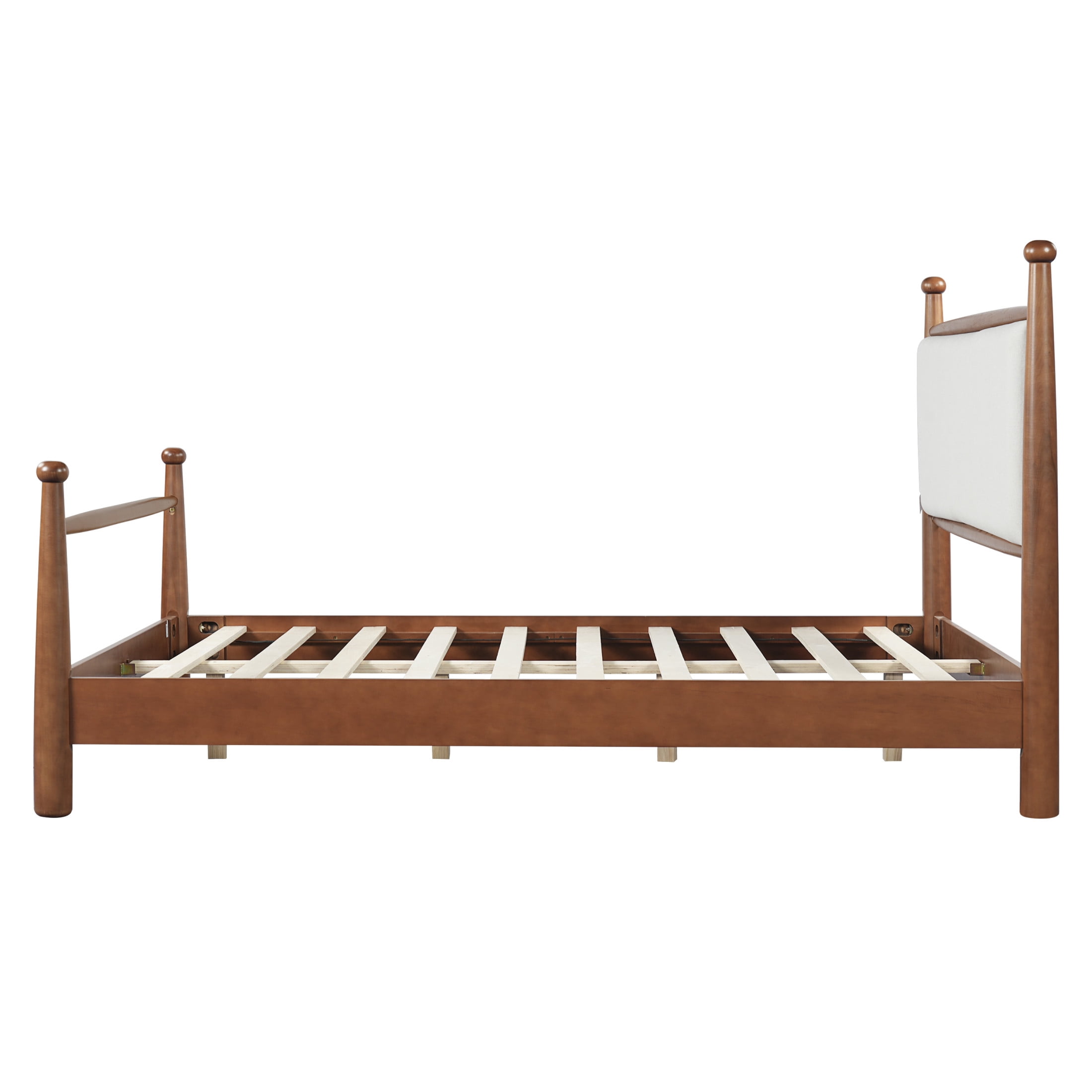 Christopher Knight Home Queen Size Traditional Bed Frame with Upholstered Headboard, Walnut+Beige