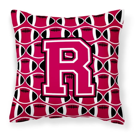 Letter R Football Crimson and White Fabric Decorative Pillow