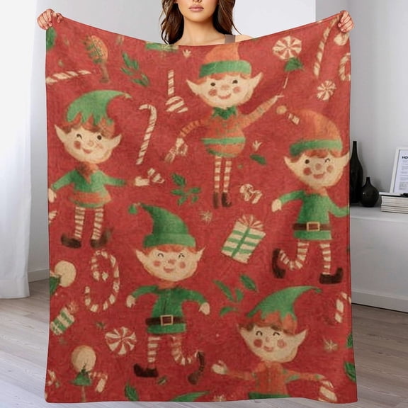 RKSupls Christmas Throw Blanket ,Cartoon Elves Decorative Blanket for Home Bed Sofa Couch,40x50 in