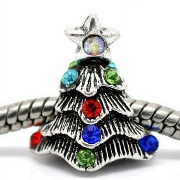 Buckets of Beads Colorful Rhinestone Christmas Tree Charm Bead. Fits Troll, Zable, Baigi, Chamilia Charm Bracelets.