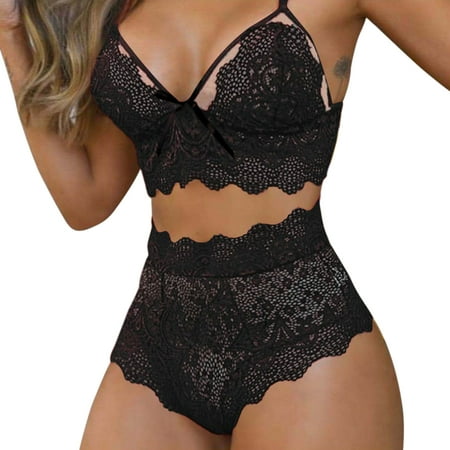 

SEARCHI Women s Lingerie Set Sexy Lace Solid Color Bra And Panties