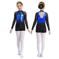 thumbnail image 3 of Aislor Kids Girls Shiny Rhinestones Gymnastic Long Sleeve Leotard with Shorts Skating Dancewear Blue 14, 3 of 7