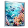thumbnail image 2 of Designart "Oceanic Ballet Of The Dolphin Family I" Coastal Coral Under Water Floater Framed Wall Art Prints, 2 of 5