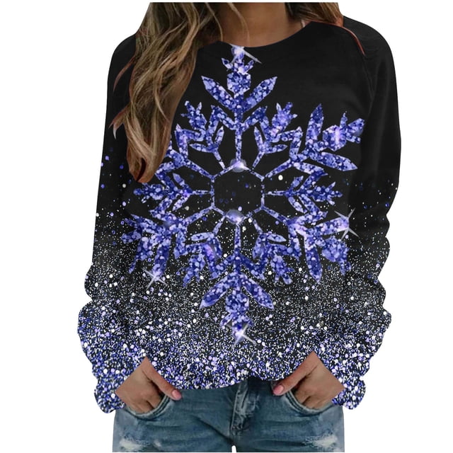Pisexur Chandail en Molleton de Noël pour Femmes Sans Capuche Imprimé Graphique Vacances Col Rond Chandail en Molleton Ample Surdimensionné Automne Mode Décontracté Chandail à Manches Longues pour Femmes