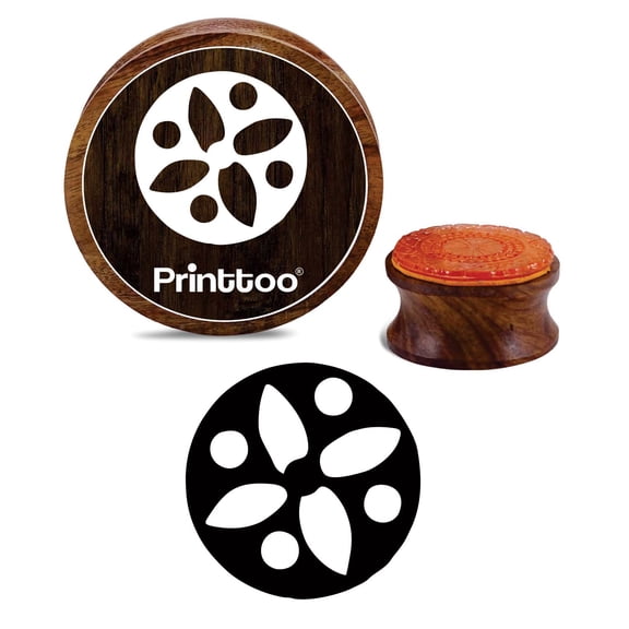 Printtoo Floral Design Diary Card Round Brown Wooden Rubber Stamp Craft Block-2 Inch