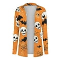 thumbnail image 5 of Kilaqueen Womens Fashion Halloween Long Sleeve Cardigan Fall Loose Fit Open Front Cardigan Pumpkin Print Medium Length Coat Outerwear, 5 of 6