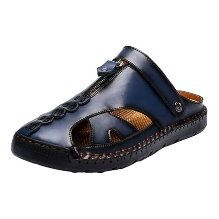 Quealent Adult Men Sandal Mens Slider Sandals Size 9 Summer Leather Sandals Breathable Sports Handmade Large Men S Casual Shoes Sandals Men 12 Blue 10.5