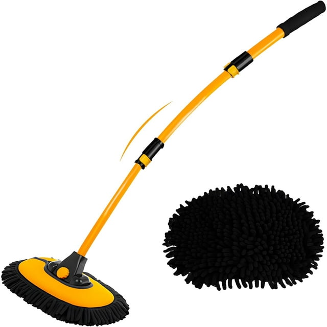 czcpp-15° Arch Car Wash Brush with Long Handle 43" Telescopic Truck Camper Cleaning Mop RV Automotive Wheel Boat Windshield Exterior Interior 2 in 1 Microfiber Carwash Duster Not Hurt Paint Scratch F
