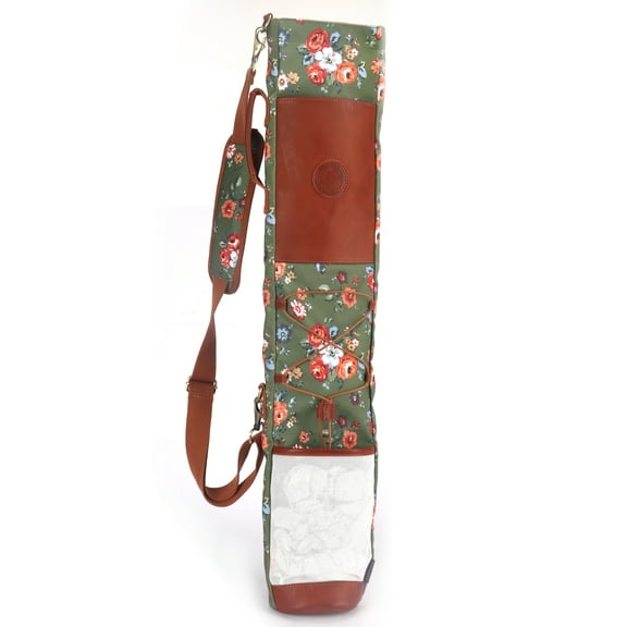 TOURBON Women Golf Clubs Bag Sunday Carry Case Golf Putter Pockets Travel Green Canvas