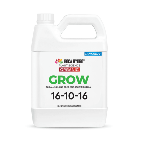 Boca Hydro Grow Soil – Organic Liquid Plant Food 16-10-16 NPK | Base Grow Fertilizer with Amino Acids & Micronutrients | Complete Organic Nutrition for Strong Vegetative Growth, Healthy Roots, and Vi