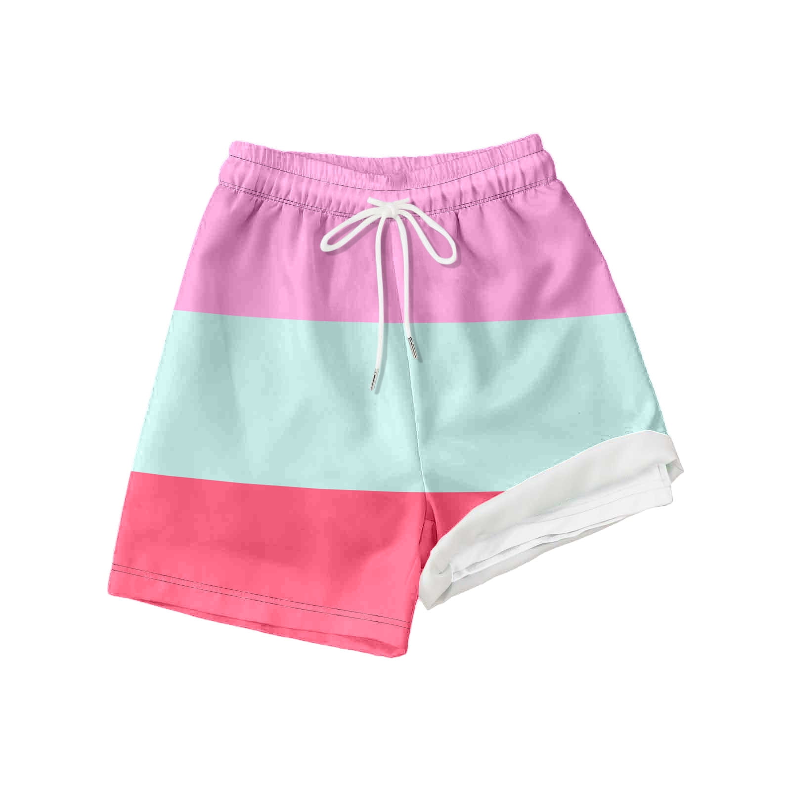 FASHOFT Boys Swim Trunks with Mesh Liner Color Block Comfortable Swimming Shorts Stretchy Quick Dry Kids Board Shorts Pink