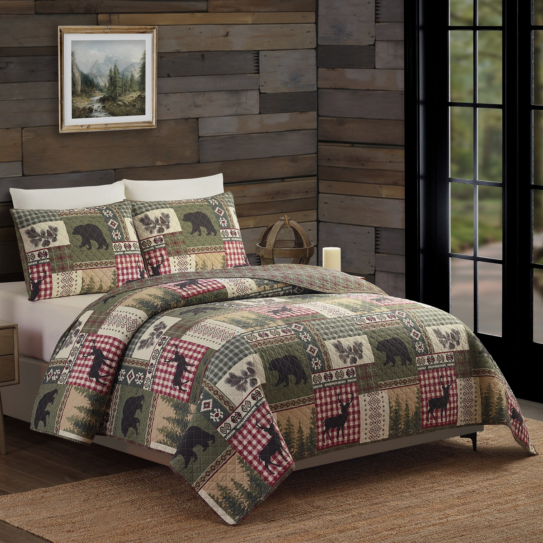 Modern Heirloom Dorset Green 3-Piece Quilt Set, Full/Queen