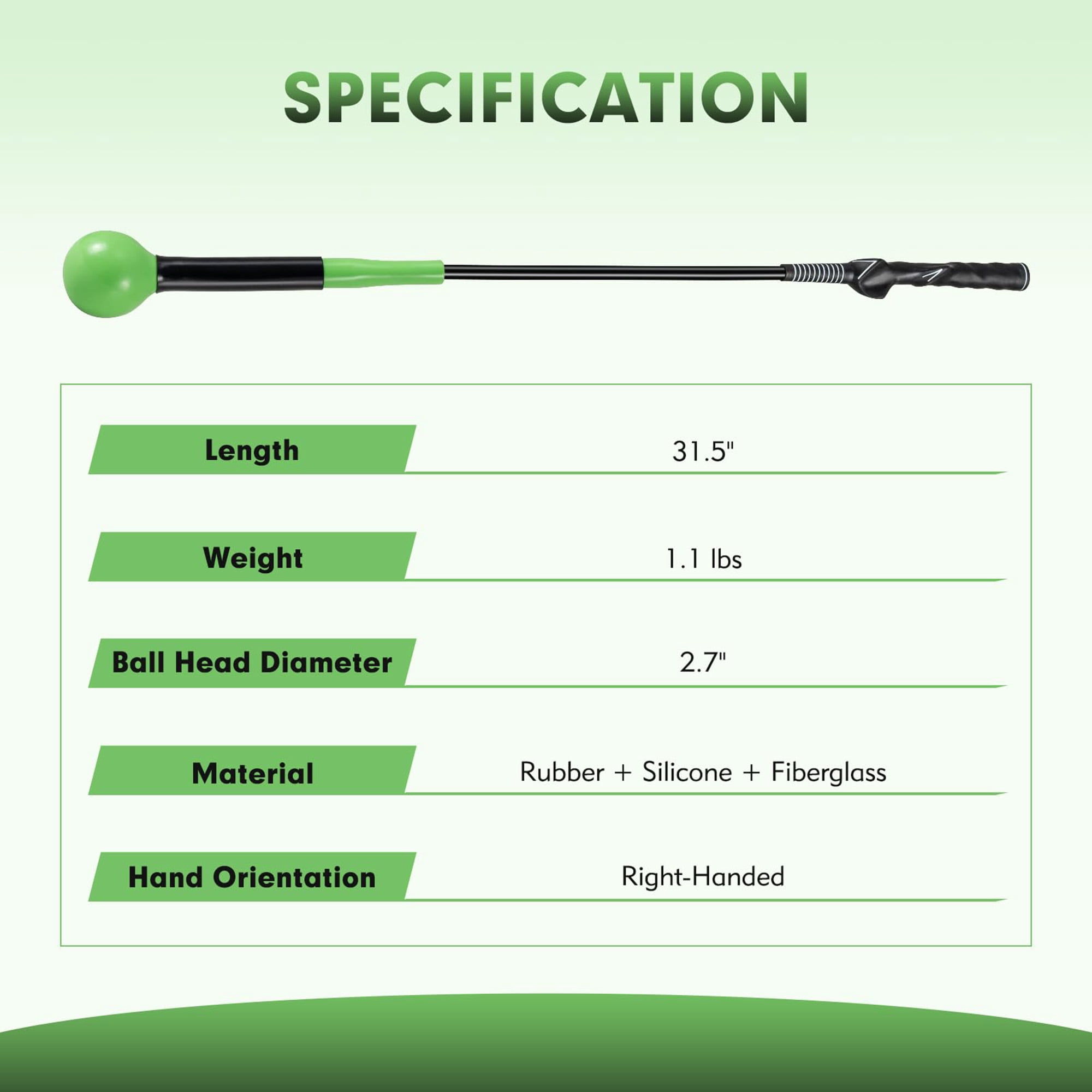 Right Handed Golf Swing Speed Trainer, Warm Up Stick with Grip Guide for Balance Tempo Strength, Weighted Golf Club for Indoor Outdoor Practice, Green