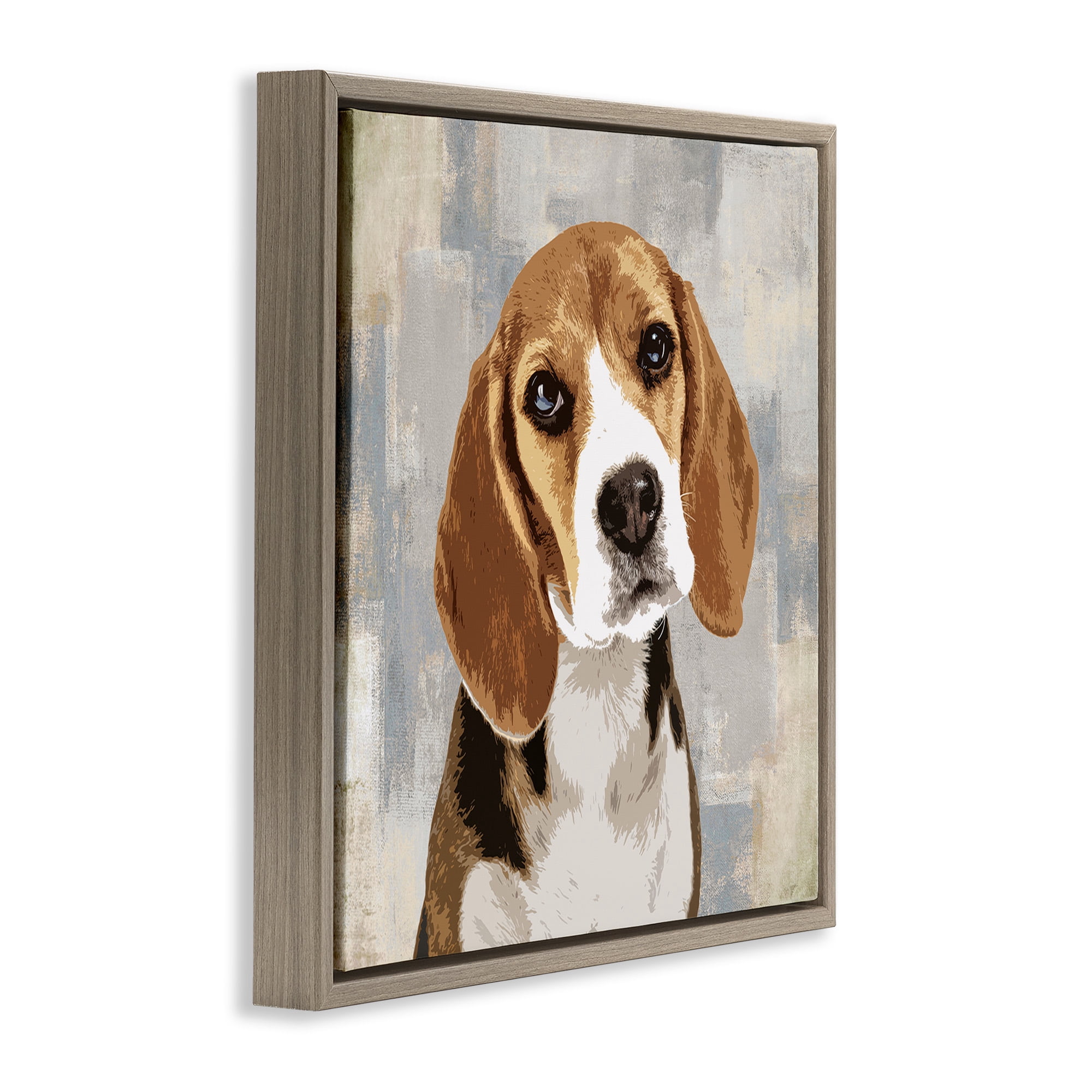 Stupell Industries Pet Beagle Patiently Waiting Animals & Insects Painting Brown Floater Framed Canvas Art Print Wall Art, 18 x 18