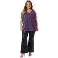 thumbnail image 3 of DARING DIVA Women's Plus Glitter Sequin Cold Shoulder  Party Blouse 3X Blue Purple, 3 of 6