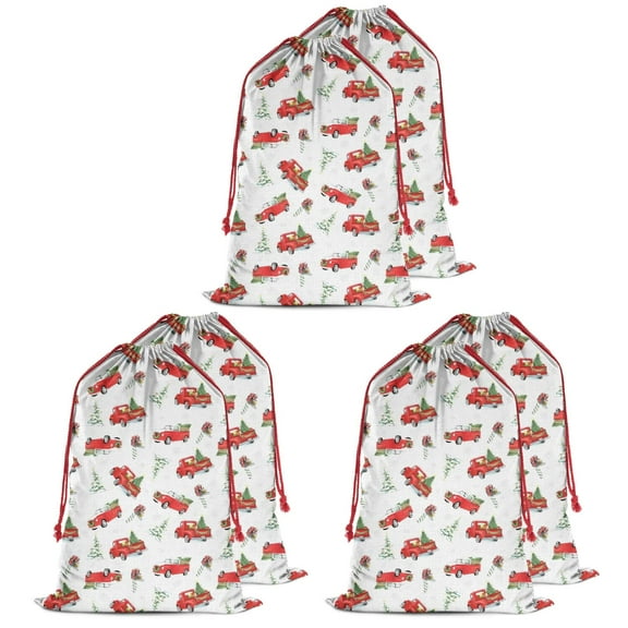Christmas Bags Drawstring,Red Christmas Truck Pattern Large Xmas Christmas Gift Bags,Reusable for Xmas and New Year Party Favors and Supplies,27.6" X 19.7"