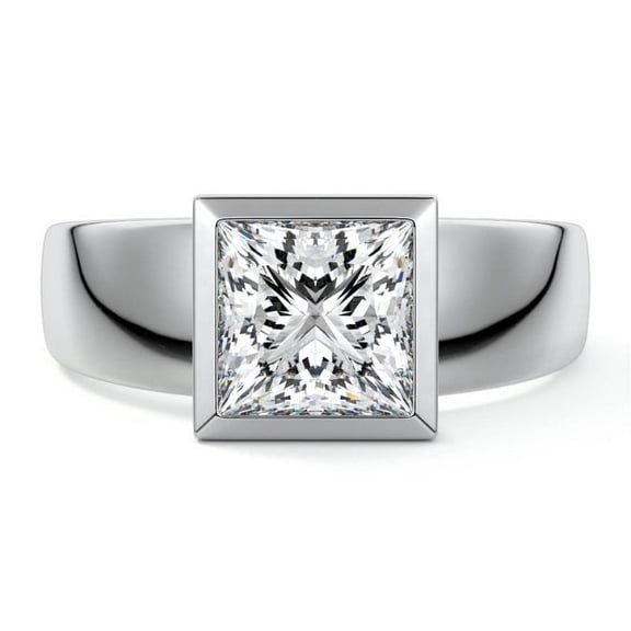 ZOYA JEWEL 14K White Gold Over Rings - 2.3 Ct Princess Cut Diamond Ring - Engagement Wedding Bezel Set for Her - Anniversary Designer Solitaire Silver Ring for Men's - Anniversary Gifts for Wife