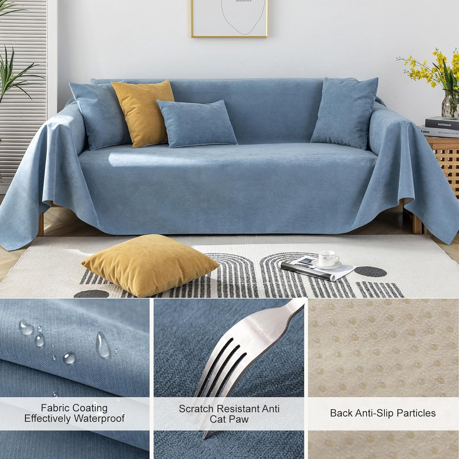 Yumcute Waterproof Sofa Covers for Dogs 100% Water Resistant Slipcover Furniture Protector for 3 Cushion Couch Thick Sectional Couch Covers Living Room Non-Slip