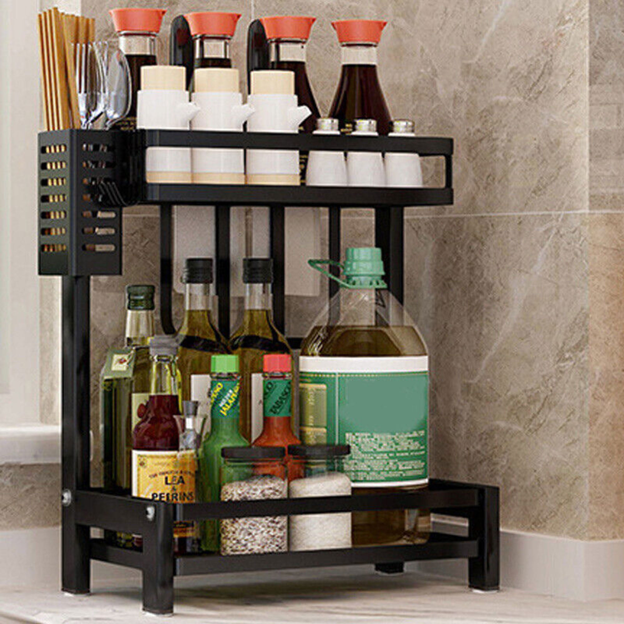 Kvaroroyal Stackable Cabinet Organizer Shelf, Set of 2 Kitchen Countertop  Shelves, Foldable Spice Rack Organizer for Cabinet, Pantry Metal Shelf