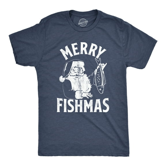 Mens Merry Fishmas T Shirt Funny Christmas Santa Claus Fishing Tee Graphic Tees