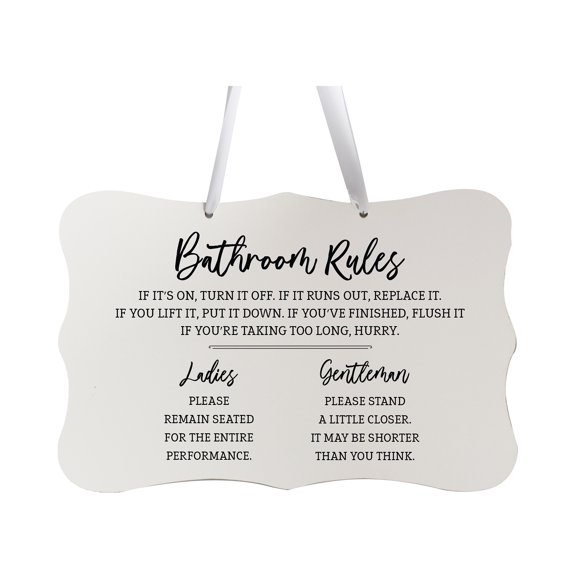 LifeSong Milestones 8x12 Ribbon Sign Bathroom Rules Ladies (White)