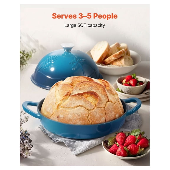 Cast Iron Dutch Oven 5 Quart, Enameled Bread Baking Pot with Lid & Handles, Heavy Duty Cookware for Roasting, Oven & Induction Compatible up to 500°F