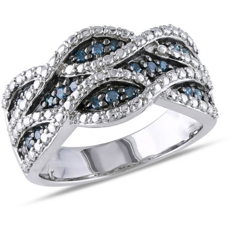 1/4 Carat T.W. Blue Diamond Sterling Silver Criss-Cross Ring