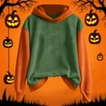 thumbnail image 2 of yoeyez Halloween Hoodies for Women Pumpkin Raglan Sleeve Hooded Sweatshirts Color Block Fall Fashion Pullover Tops Green,S, 2 of 6