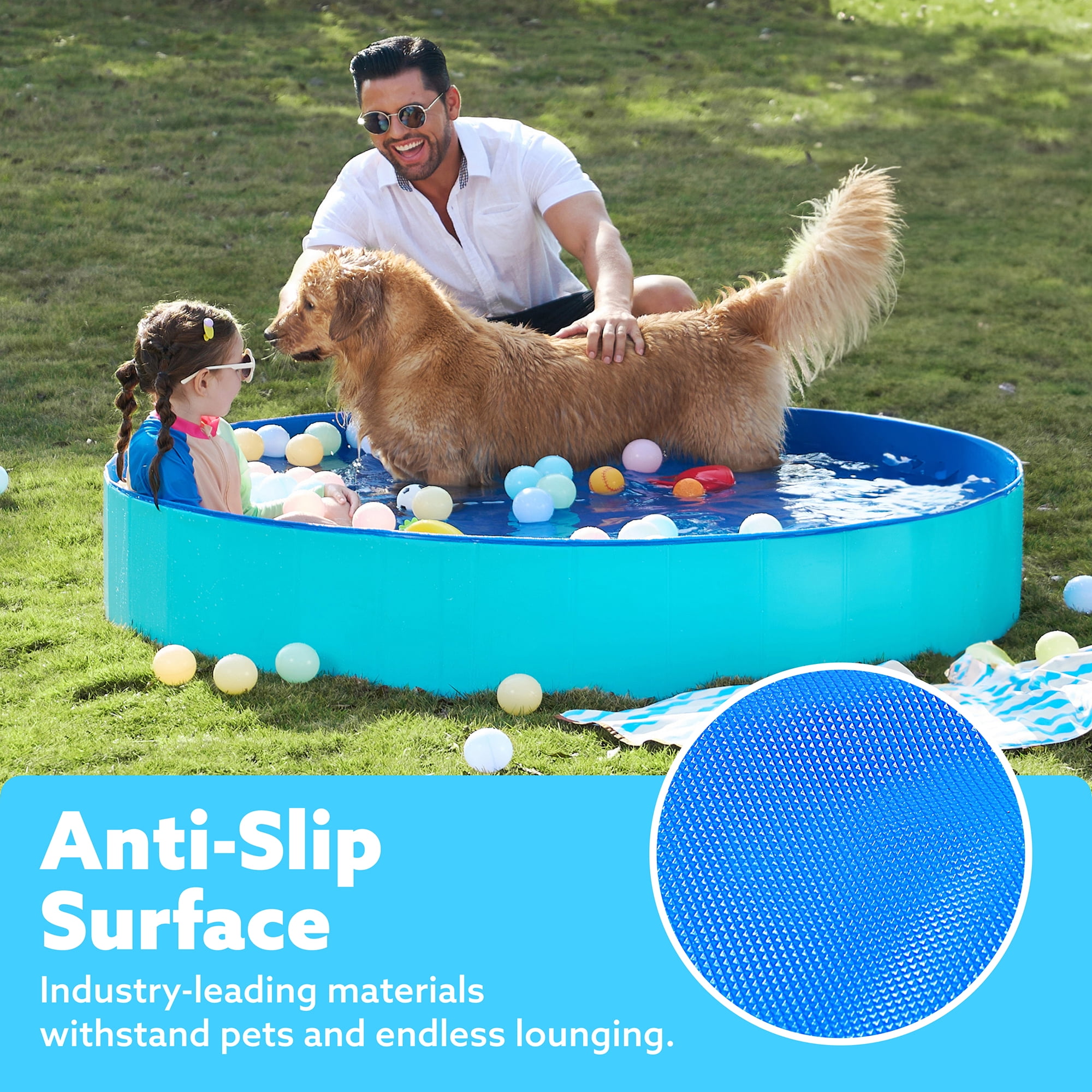 JOYFY Foldable Pool Plastic Kiddie Pool, Portable Doggie Swimming Pool for Dogs Cats and Kids(63" x 12", Blue)