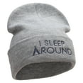 thumbnail image 4 of I Sleep Around Embroidered 12 Inch Long Knitted Beanie - Heather Grey OSFM, 4 of 5