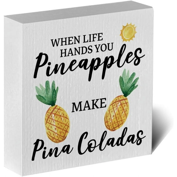 Summer Pineapple Decor Table Top Decor Wooden Box Sign For Bathroom Shelf Entryway Tabletop Centerpieces Sitter Desk Decor For Farmhouse Home Kitchen Farm Garden Counter Entryway 5x5 Inch