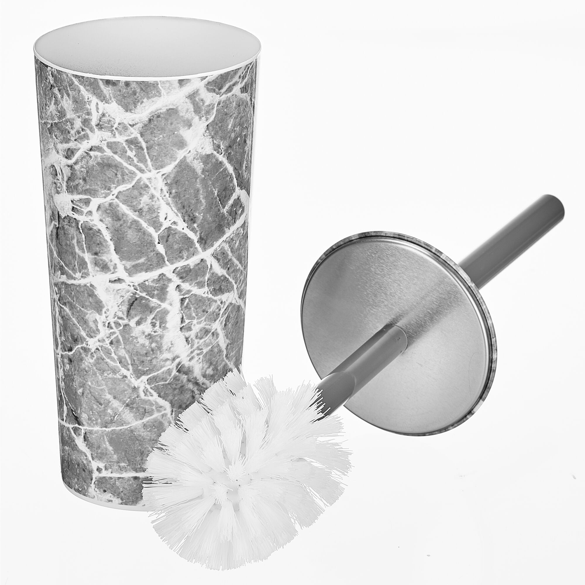 mDesign Stainless Steel Toilet Bowl Brush and Holder Set, Modern Metal Compact Storage Organizer Cleaner Scrubber for Toilet - Heavy Duty Cleaning Plunger for Bathroom, Mirri Collection, Gray Marble