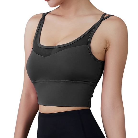 DuoJiaJ Women Sports Bras Back Padded Workout Tank Tops Medium Support Crop Bras for Women Black