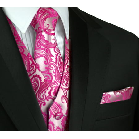 Italian Design, Men's Tuxedo Vest, Tie & Hankie Set in Fuchsia